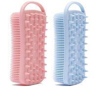 WREWING Scrubber e massaggiatore per cuoio capelluto in silicone a doppio uso, spazzola esfoliante delicata per pelli sensibili, schiuma bene con sapone/gel, facile da pulire (2 pezzi, rosa + blu)
