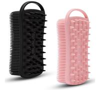 WREWING Scrubber per il corpo e il cuoio capelluto in silicone a doppio uso, spazzola esfoliante delicata per pelli sensibili, schiuma bene con sapone/gel, facile da pulire (2 pezzi, nero e rosa)