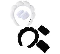 WREWING Set di fasce da donna per il lavaggio del viso con velluto, cura della pelle a bolle, braccialetti e spugna gonfia, nero+bianco