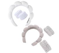 WREWING Set di fasce da donna per il lavaggio del viso con velluto, cura della pelle a bolle, braccialetti e spugna gonfia, bianco+grigio