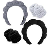 WREWING Set di fasce da donna per il lavaggio del viso con velluto, cura della pelle a bolle, braccialetti e spugna gonfia, nero+grigio