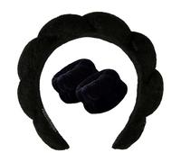 WREWING Set di fasce per capelli da donna per il lavaggio del viso con velluto, cura della pelle a bolle, braccialetti e spugna gonfia, nero