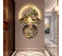 Wrhnkf Decorazione murale 3D con luce LED, lampada decorativa da parete con pesci koi e pino di benvenuto, dipinto paesaggistico luminoso da appendere, sculture murali moderne(A,70x105cm)