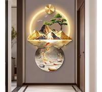 Wrhnkf Decorazione murale 3D con luce LED, lampada decorativa da parete con pesci koi e pino di benvenuto, dipinto paesaggistico luminoso da appendere, sculture murali moderne(B,90x135cm)