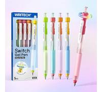 WRITECH Penne a inchiostro gel retrattili: 0,5 mm, inchiostro nero, commutazione tra silenziosa e clicky, penna a punta fine per scrivere agenda, ad asciugatura rapida, senza sbavature, 5 ct