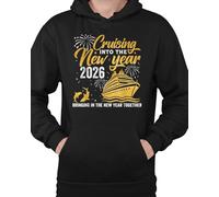 WriteFusion 2026 Capodanno Crociera Into The New Year Gold Glitter Motivo Hoodie, Nero , XXL