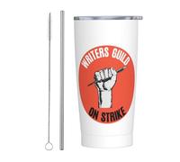 Writers Guild Of America On Strike Bicchiere da viaggio sottile in acciaio inossidabile Tazza da caffè sottile isolata a doppia parete da 20 Oz con coperchio antispruzzo, cannuccia e spazzola per la