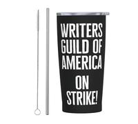 Writers Guild Of America On Strike Bicchiere da viaggio sottile in acciaio inossidabile Tazza da caffè sottile isolata a doppia parete da 20 Oz con coperchio antispruzzo, cannuccia e spazzola per la