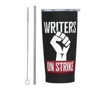 Writers Guild Of America On Strike Bicchiere da viaggio sottile in acciaio inossidabile Tazza da caffè sottile isolata a doppia parete da 20 Oz con coperchio antispruzzo, cannuccia e spazzola per la
