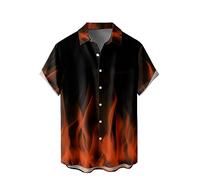 WRITKC Camicie hawaiane da uomo a maniche corte larghe camicie da spiaggia da uomo camicie casual resort, Fiamma nero-rossa, 3XL