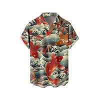 WRITKC Camicie tropicali Button Down Holiday Casual Hawaiian Manica Corta Uomo Camicie da spiaggia allentate, Pesce rosso, XX-Large