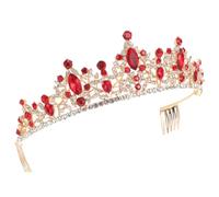 WRITWAA 1 Pz fascia a diademi nuziali corone pettine di strass fascia da sposa diadema barocco di strass Accessorio per per ragazze con pettine nuziale rosso