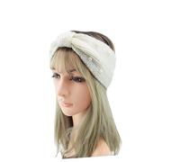 WRITWAA 1pezzi Fascia Invernale Lavorata Maglia Con Perle e Nodo Fascia Larga Donna Calda e Morbida Copricapo Invernale All Uncinetto Per Outdoor e Uso Quotidiano Beige Elegante