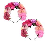 WRITWAA 2 fasce per capelli messicane: corona di rose - fascia per capelli floreale colorata - copricapo per il Giorno dei Morti per feste, matrimoni boho, Halloween, cosplay e costumi.