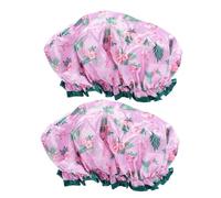 WRITWAA 2 Pezzi Capo di impermeabili raso riutilizzabile tappi da doccia nuotata coperture Donne del tappo della doccia impermeabile Silk Dochow Cap Women rosa
