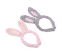 WRITWAA 2 pezzi Cerchietti Orecchie Coniglio in Elasticizzato Grigio Rosa per Feste e Costumi Accessori Confortevoli e Antiscivolo