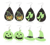 WRITWAA 4 Paia Orecchini Halloween Luminosi Pelle con Zucca e Cappello Strega Pendenti per Donne e Ragazze Gioielli Sospensione per Costume e Uso Quotidiano