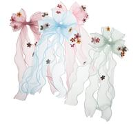 WRITWAA 4 Pezzi Clip per Capelli Bambina Fermagli Principessa in Organza e Chiffon con Nastri Lunghi Accessori Sicuri e Morbidi per Treccine e Code Decorazione Elegante per Ragazze