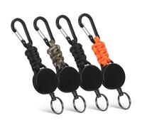 WRITWAA 4 Pezzi Portachiavi Retrattile con Moschettone Estensibile Corda Resistente e Anello Sicuro per Uso Esterno Leggero e Compatto per Campeggio e Trekking