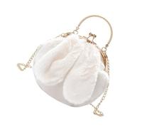 WRITWAA Borsa a Tracolla Bianca in Peluche con Orecchie di Coniglio, Stile Raffinato e Semplice, Catena in Metallo e Tracolla, per Back To School Party e Uso Quotidiano
