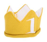 WRITWAA Cappello Corona Lavorato a Maglia Giallo 1 per Compleanno | Filato Traspirante, Pull On, Accessorio Fotografico per Bebè, Taglia Unica