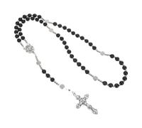 WRITWAA Collana rosario con perline nere: collana rosario cattolica con croce crocifissa - Gioielli per la preghiera cristiana - Regalo cattolico per uomo e donna