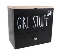 WRITWAA Contenitore in Legno per Assorbenti Femminili con Cassetto Organizer per Prodotti da Donna Scatola per Bagno Nera per Mantenere Asciutti i Prodotti Igienici