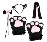 WRITWAA Kit Completo Cosplay Gatto Stregatto Con Orecchie Coda e Zampe Lolita Nero Per Feste e Carnevale