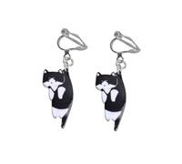 WRITWAA Orecchini Clip senza Buco Donna Nero a Forma di Gatto, Design Creativo in Lega, Goccia D'olio, per Shopping e Mascherate, 1 Paio Fashion