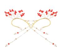 WRITWAA Orecchini Pendenti Nappe Rosse e Strass per Donna Clip Auricolari Artigianali Intrecciati a Mano Gioielli Elfi e Fate per Feste e Cosplay Accessori per Cartilagine e Uso