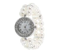 WRITWAA Orologio Bracciale Donna con Doppio Filo di Perle Elastiche Bianco in Plastico e Lega Elegante per Feste di Natale Accessorio Versatile Vintage