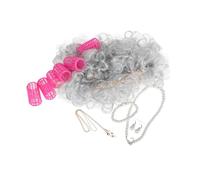 WRITWAA Parrucca Grigia Da Nonna Con Bigodini Include Occhiali e Catena Per Viso Accessori Per Costumi Da Vecchia Signora Per Donne Per Cosplay e Spettacoli