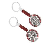 WRITWAA Portachiavi Ciondolo Croce San Benedetto 2 Pezzi Metallo Resistente Amuleti Cattolici per Borse Accessori Fai da Te Regalo Religioso Portachiavi Auto
