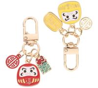 WRITWAA Portachiavi Daruma Giapponese Miniatura Set 2 Pezzi Ciondoli Bambole Daruma Rosso e Giallo Portafortuna Decorativo per Zaini Borse e Accessori Donna
