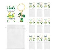 WRITWAA Portachiavi Decorativo per Feste St Patrick, Ciondoli a Forma di Fiore e Cappello da Leprechaun, Metallo/carta/gauze, Set per Chiavi e Borsa, per Decorazioni e Party Favor