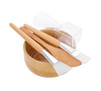 WRITWAA Set 4 Pezzi Ciotole in Bambù per Maschere Viso, Pennello, Spatola e Cucchiaio per Skincare, Kit Portatile per Mescolare e Applicare Maschere per Uso Domestico e Viaggi