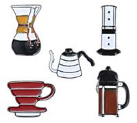 WRITWAA Set 5 Spille per Zaino a Forma di Caffettiera e Tazza da Caffè in Lega, Creative e Chic, Facili da Indossare, Perfette per Borse e Cappelli, Adatte a Diversi Stili di
