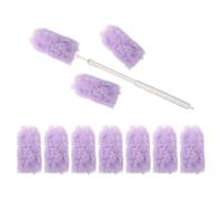 WRITWAA Spolverino Telescopico Estensibile in Microfibra Bianca Asta Lunga Fino a 89 Cm, Set 1 Pezzo 10 Panni Viola Riutilizzabili, per Pulizia Casa, Auto, Ventilatori Soffitto e