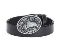 WRJAHCG Cintura Uomo, Cintura da Cowboy Occidentale in Pelle con Fibbia Decorata in Lega con Motivo Cinghiale Cintura Punk,Black a,115CM/45.3''