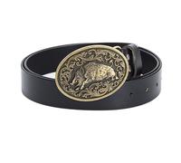 WRJAHCG Cintura Uomo, Cintura da Cowboy Occidentale in Pelle con Fibbia Decorata in Lega con Motivo Cinghiale Cintura Punk,Black b,120CM/47.3''