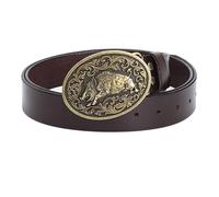 WRJAHCG Cintura Uomo, Cintura da Cowboy Occidentale in Pelle con Fibbia Decorata in Lega con Motivo Cinghiale Cintura Punk,Brown b,125CM/49.2''