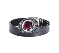 WRJAHCG Cintura Uomo, Cintura da Uomo Donna Della Western Cowboy, Cintura in Vera Pelle con Fibbia in Lega Modello Rosa Cintura Vintage,Black a,110CM/43.3''
