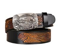 WRJAHCG Cintura Uomo Cricco, Cinture da western Cowboy, Cintura in Pelle con Cintura in Rilievo Retrò con Fibbia Quadrata Decorativa in Lega con Motivo Aquila vvolante,Black b,120CM/47.3''