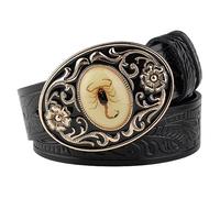 WRJAHCG Cintura Uomo Pelle, Cintura Western Uomo, Cintura da Cowboy Occidentale in Pelle, Cintura con fibbia animale scorpione incandescente, per jeans vestito,Nero,120CM/47.3''