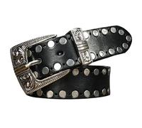 WRJAHCG Cintura Uomo Pelle Rivetto, Cintura Borchiata de Western per Jeans, Cinture Vintage Regolabile Punk con Fibbia ad Ardiglione in Metallo Acciaio Inossidabile,Nero,105CM/41.3''