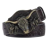 WRJAHCG Cintura western per cowboy, cintura da cowboy western vintage da rodeo con corno lungo,Bronze coffee,110CM/43.3''
