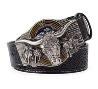 WRJAHCG Cintura western per cowboy, cintura da cowboy western vintage da rodeo con corno lungo,Silver black,120CM/47.3''