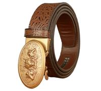 WRJAHCG Cinture da Uomo Serie Lupo, Cinture Cricco da Western Cowboy, Cintura in Vera Pelle in Rilievo Retrò Motivo Coccodrillo con Fibbia in Lega con Motivo Testa Lupo,Brown a,120CM/47.3''