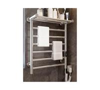 WRJAHCG Scaldasalviette Elettrico Bagno A Parete, Portasciugamani da Parete con Ripiano,Acciaio Inox, Asciuga Asciugamani con Timer,Termostato,Display LED, Controllo Touch,Argento
