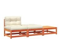 WRJENFSC Divano da giardino in legno di pino massiccio, divano modulare per esterni con cuscini e 2 sgabelli, set di sedute per giardino e terrazza, marrone cera, 210 x 70 x 67 cm